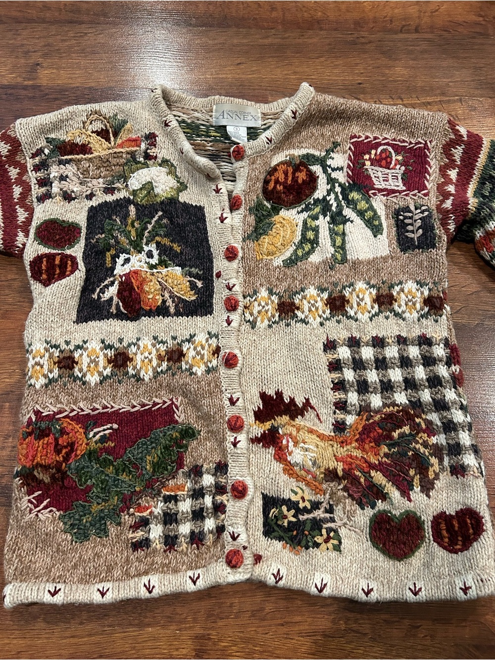 Cottage Core Sweater 90s Vintage Knit Chicken Fall Autumn Granny Cardigan Small